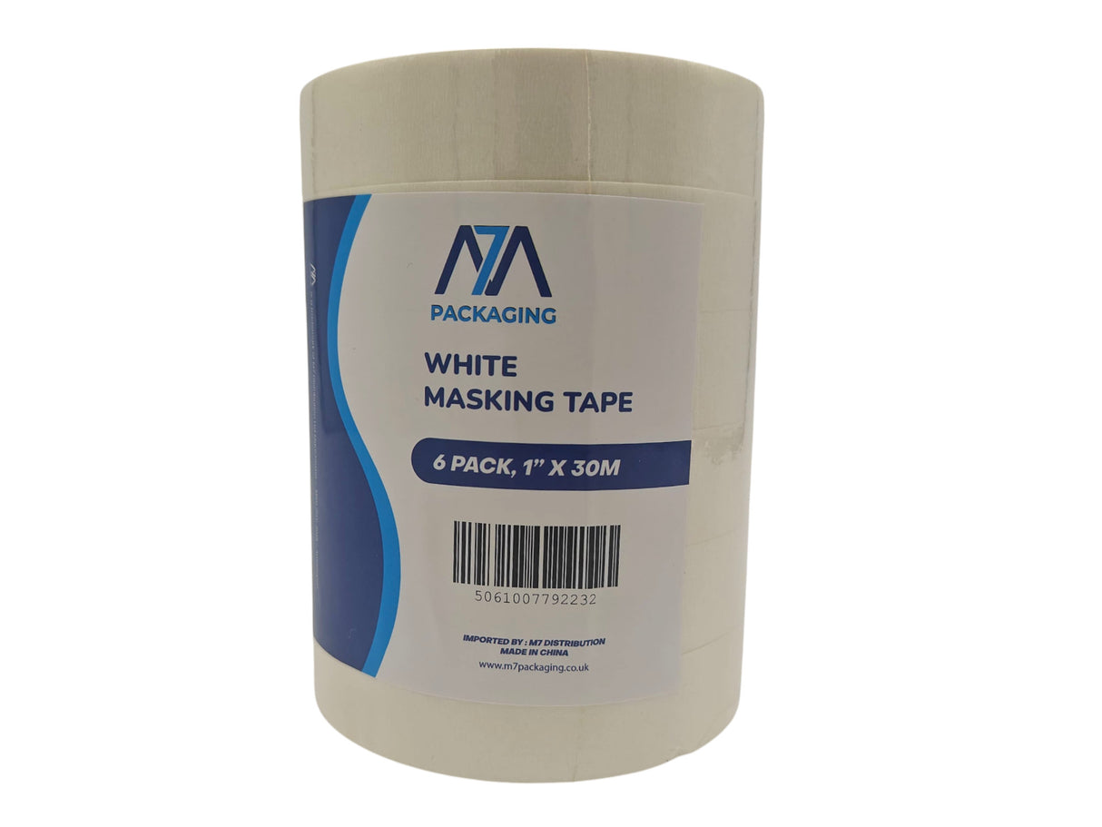 Masking Tape for Decorators and Painters, 24mm/48mm x 30m, 140 Microns, 3 or 6 Pack, White, For Painters Decorators, Home Office Hobbies