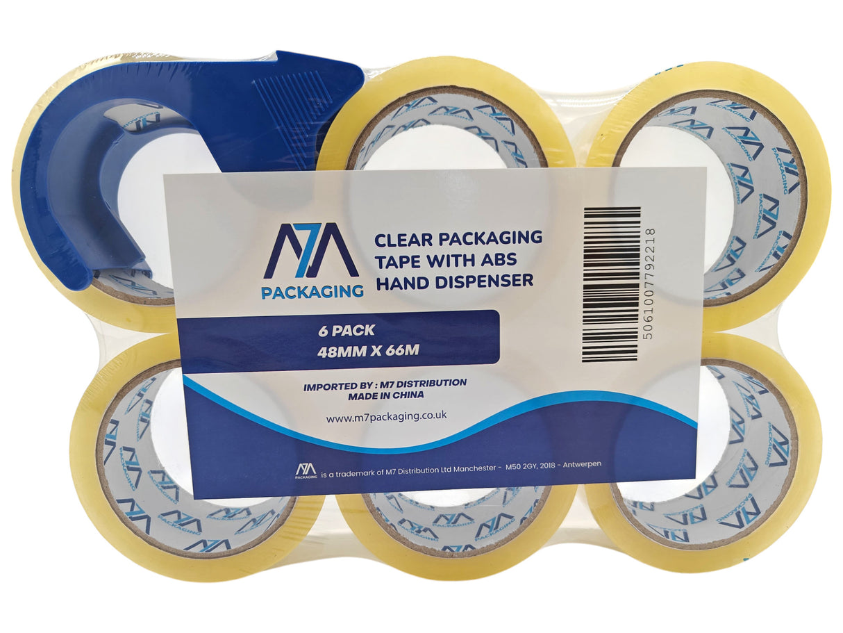 Heavy Duty Packaging Tape, 48mm x 66m 45 microns, 6 Rolls, Clear/Brown/Fragile Tapes, Strong Adhesive for Parcels and Moving Boxes