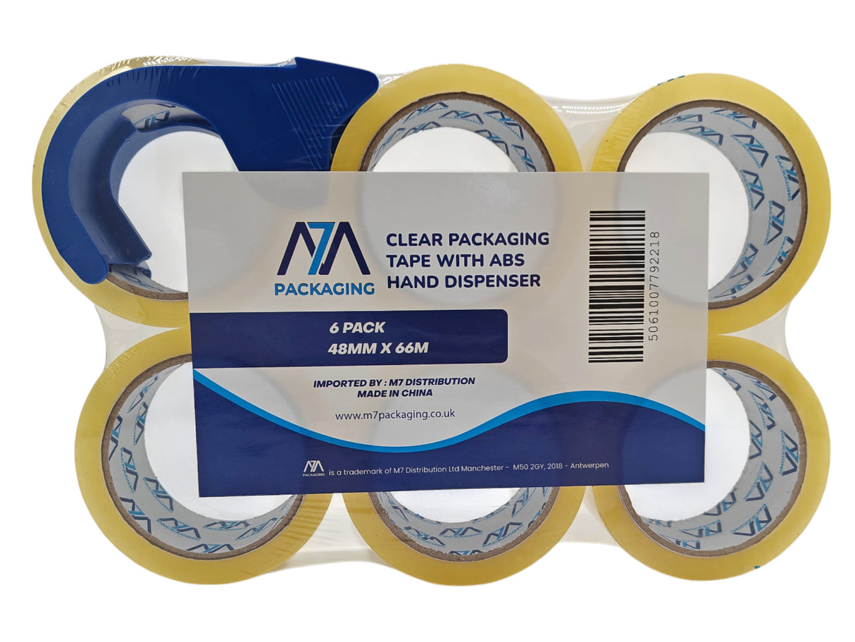 Heavy Duty Packaging Tape, 48mm x 66m 45 microns, 6 Rolls, Clear/Brown/Fragile Tapes, Strong Adhesive for Parcels and Moving Boxes