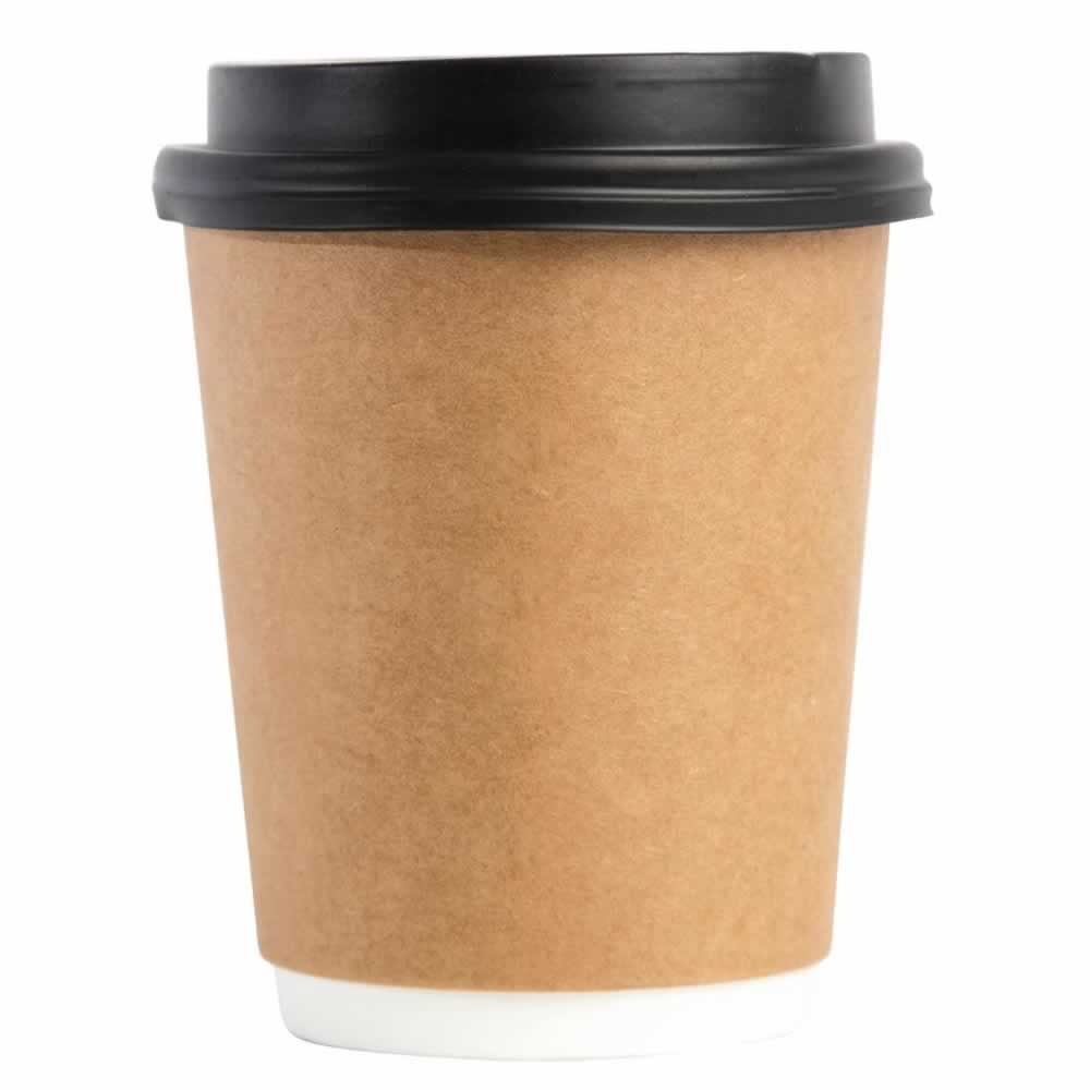 Paper Cups with Lids Kraft Disposable 12oz 16oz Brown with Black lids Hot Cold Drink Cappuccino Espresso