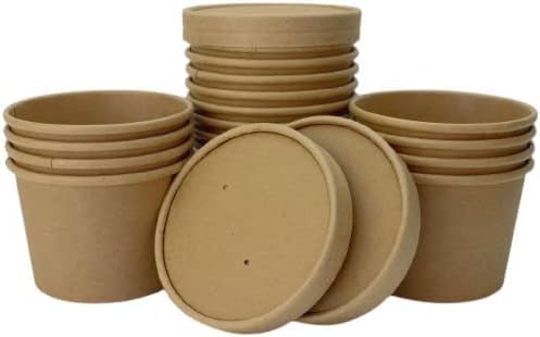 Soup Containers with Lids 12oz Brown Kraft Disposable - Ideal for Ice Cream Tubs and Soup Bowls Takeaway Tubs