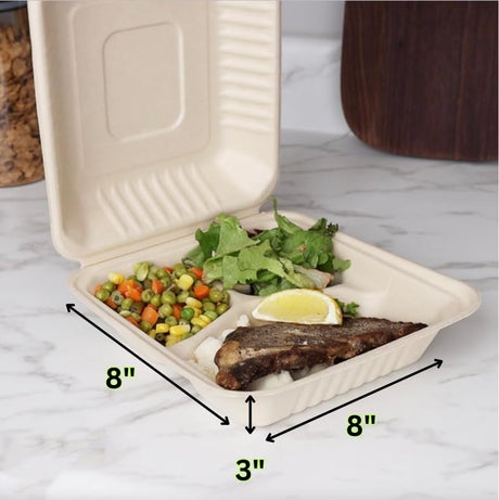 3 Compartment Food Container 100-Pack of Clamshell Takeout Box