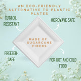 Square Plates 8-Inch Diameter Bagasse Sugarcane - 50-Pack Eco Friendly