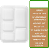 5 Compartment Food Trays 50-Pack Disposable Sugarcane Plates