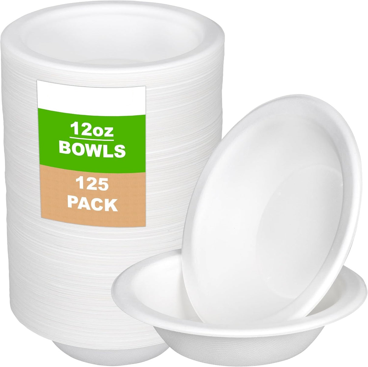 Disposable Bowls 12oz/ 350ml 125-Pack Sugarcane Biodegradable Bulk Pack