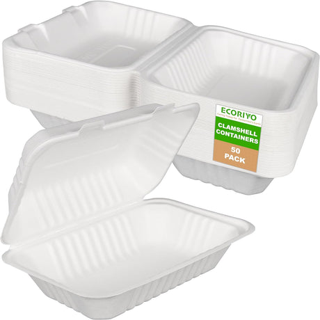 Clamshell Takeaway Boxes - 50-Pack 900ml Takeaway Containers with Lids