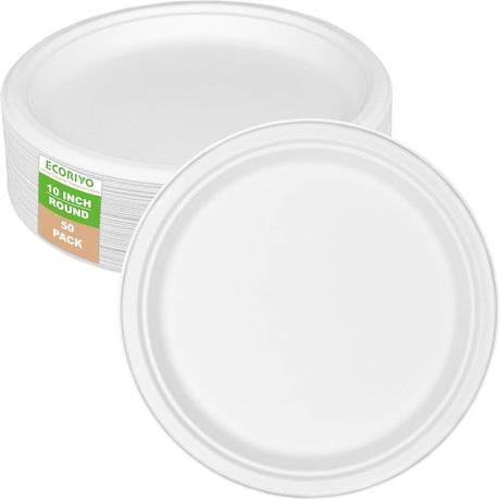 Round Plates Disposable Bagasse Sugarcane 10-Inch Diameter- 50-Pack