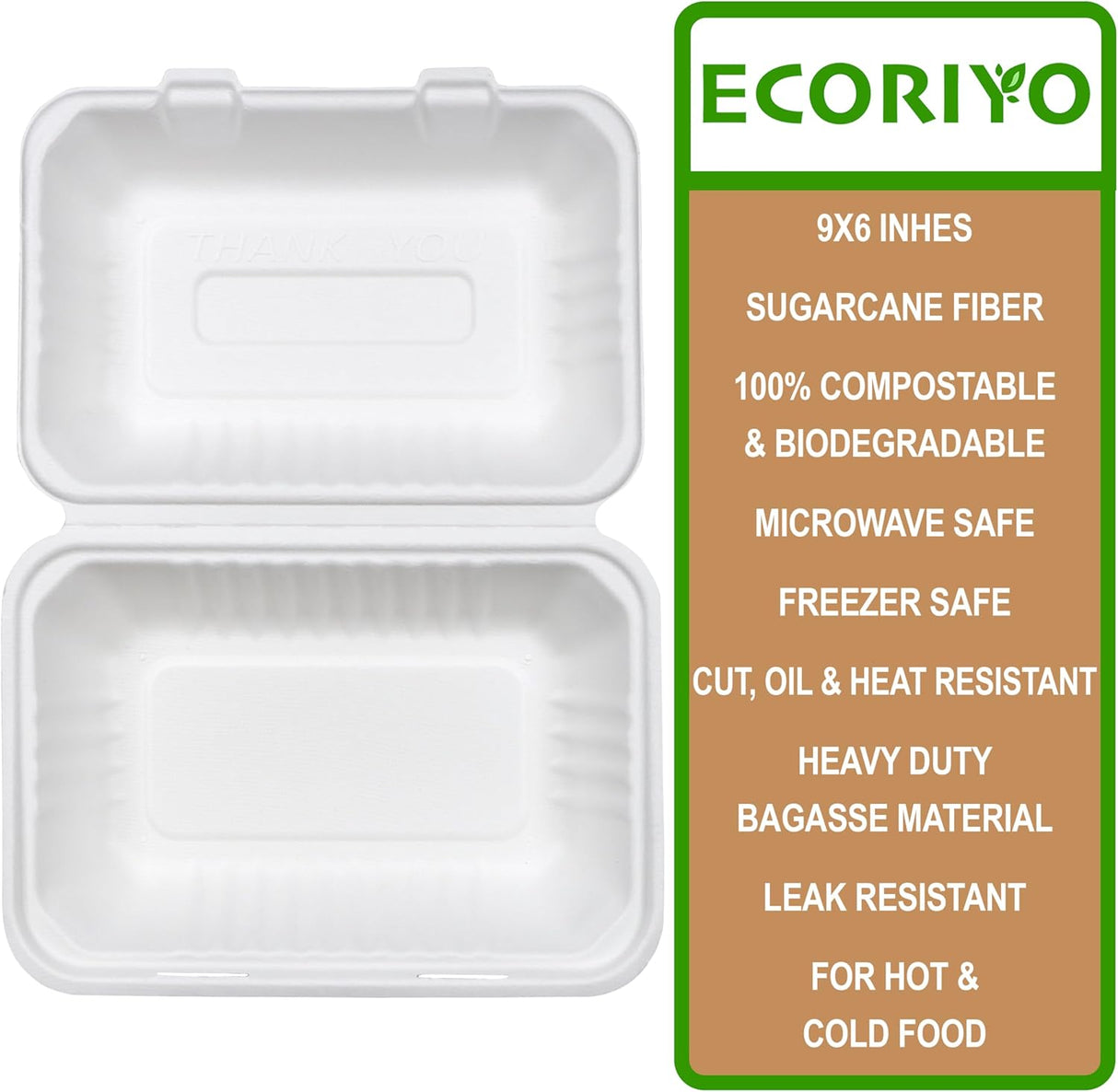 Clamshell Takeaway Boxes - 50-Pack 900ml Takeaway Containers with Lids