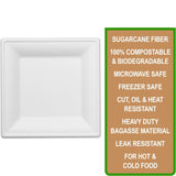 Square Plates 8-Inch Diameter Bagasse Sugarcane - 50-Pack Eco Friendly