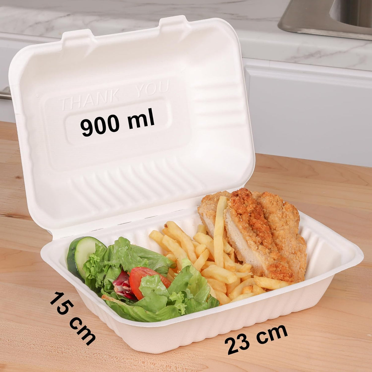 Clamshell Takeaway Boxes - 50-Pack 900ml Takeaway Containers with Lids