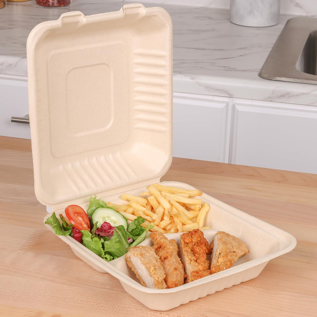 3 Compartment Food Container 100-Pack of Clamshell Takeout Box