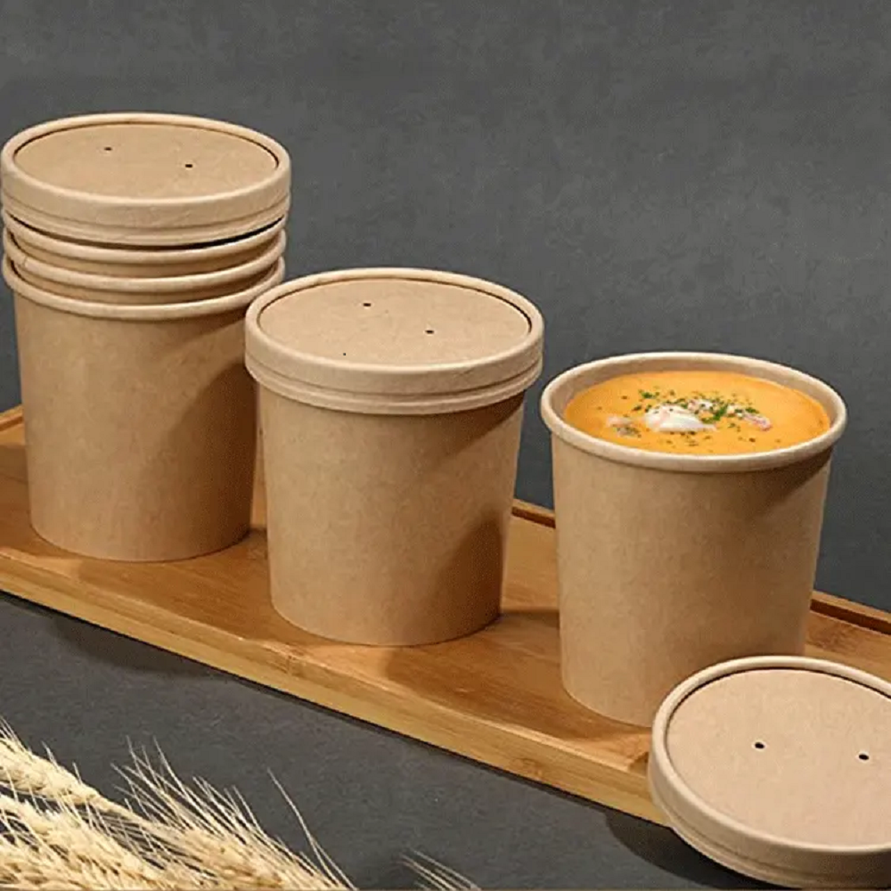 Soup Containers with Lids 12oz Brown Kraft Disposable - Ideal for Ice Cream Tubs and Soup Bowls Takeaway Tubs