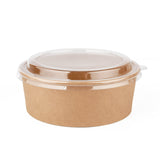 Disposable Takeaway Salad Bowls and Lid, Food Containers Kraft, Brown Container with Lids for Hot Cold Food Dessert Snacks