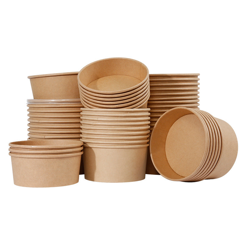 Disposable Takeaway Salad Bowls and Lid, Food Containers Kraft, Brown Container with Lids for Hot Cold Food Dessert Snacks