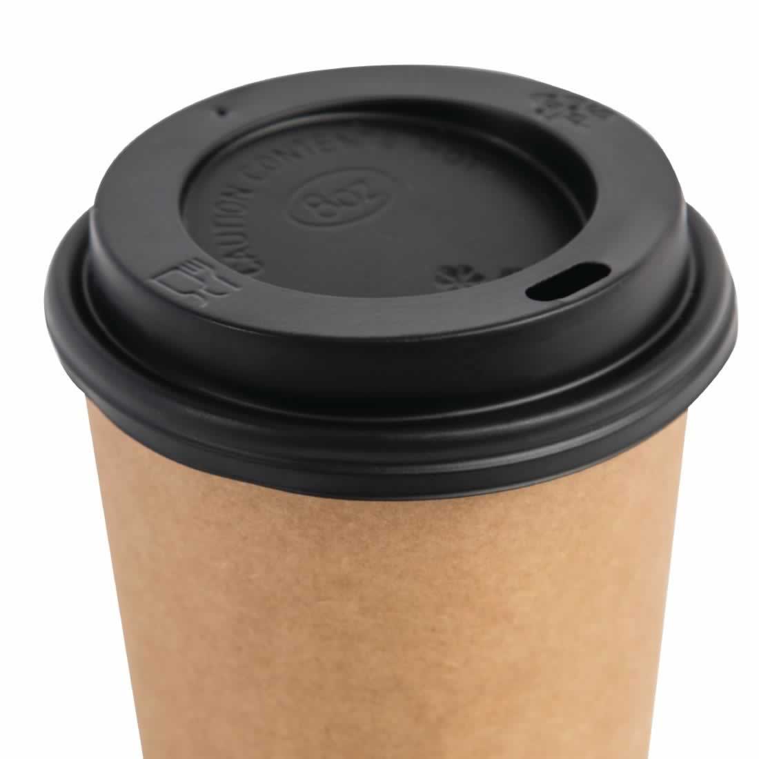 Paper Cups with Lids Kraft Disposable 12oz 16oz Brown with Black lids Hot Cold Drink Cappuccino Espresso